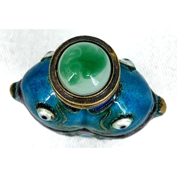 Double Koi Fish Metal & Enamel Snuff Bottle Vintage 2 5/8" Tall Original Box - Picture 6 of 10